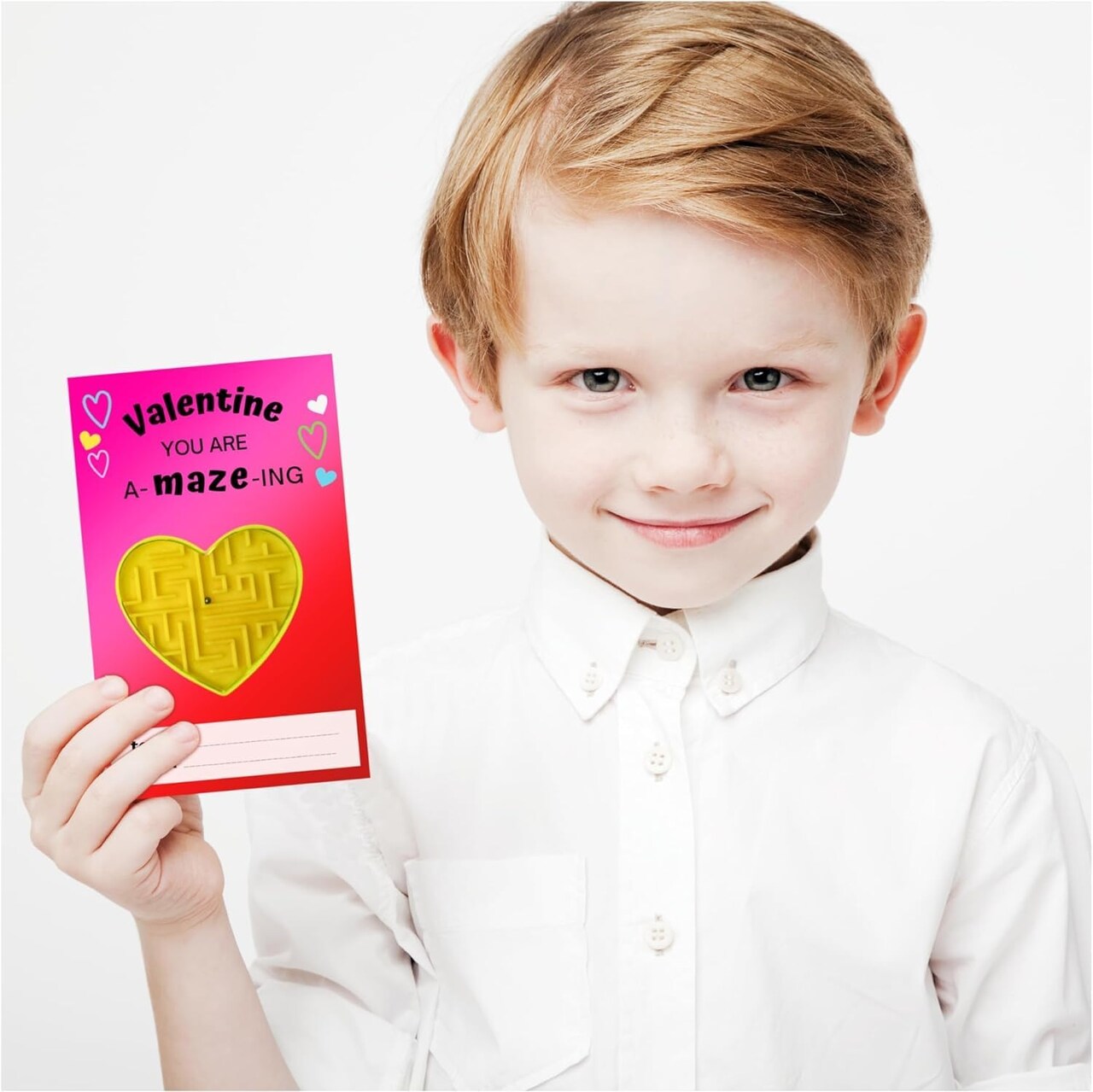 4E's Novelty 72 Pack Valentines Day Maze Cards for Kids Classroom Exchange, Heart Shaped Mini Maze Toys with Valentine Cards, Candy Alternative Party Favors for Boys Girls